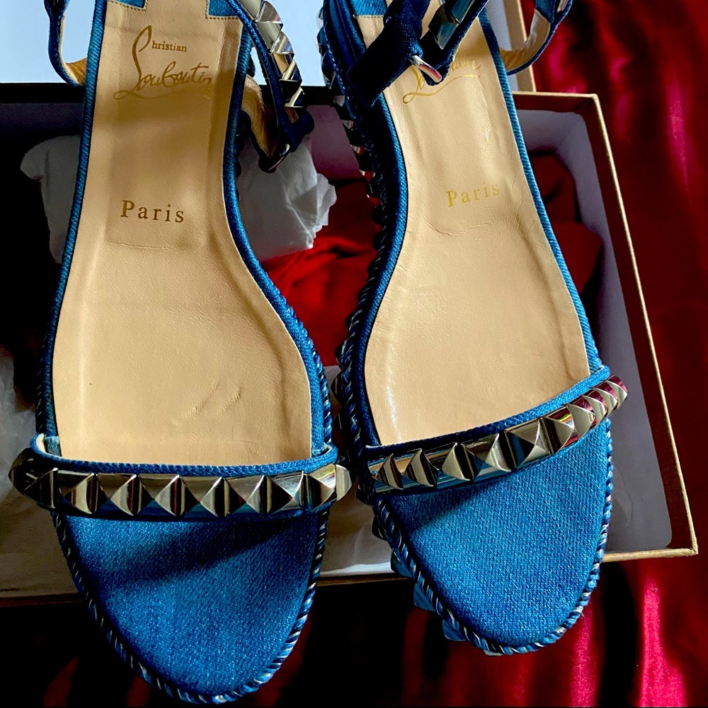 Denim with silver studs sandals. Christian Louboutin. Size 39.